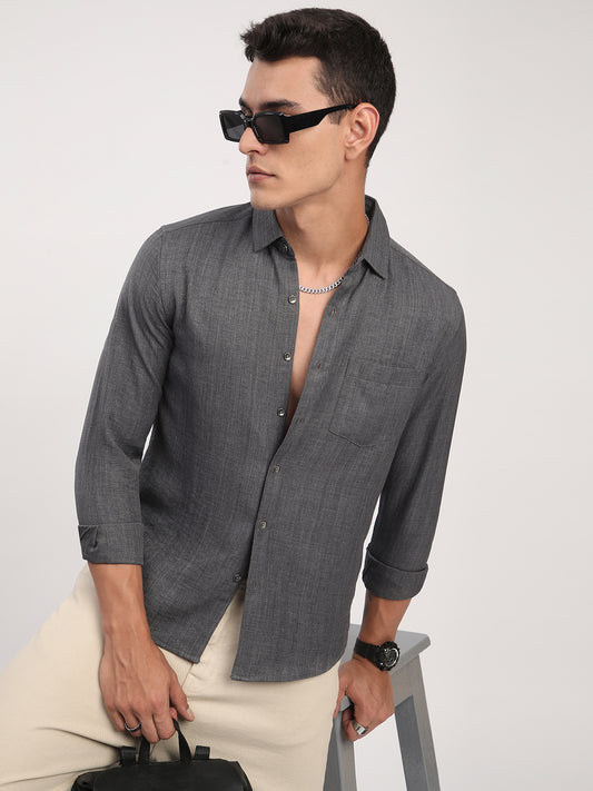 Fuscous Grey Minimalist Solid Shirt