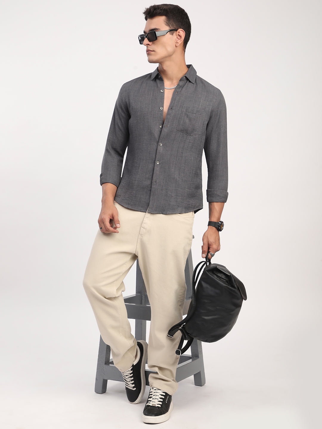 Fuscous Grey Minimalist Solid Shirt