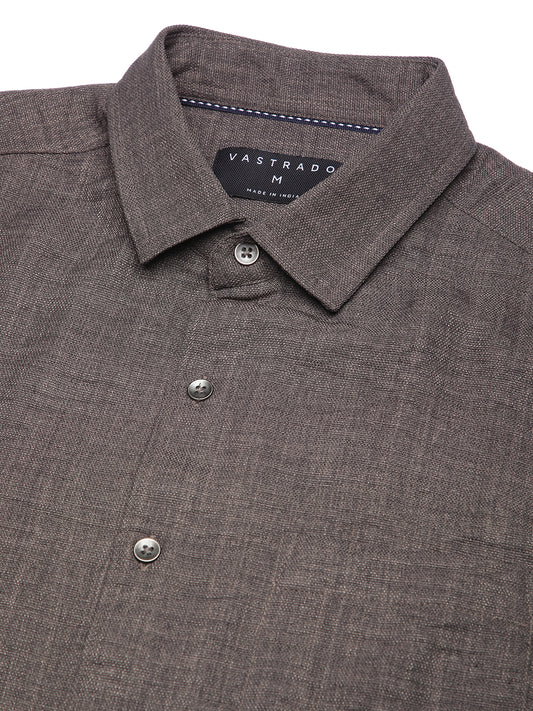 Taupe Minimalist Solid Crinkled Shirt