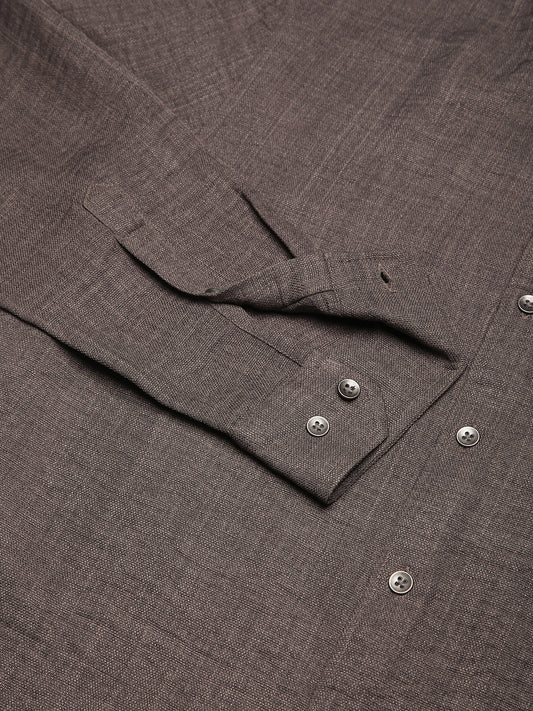 Taupe Minimalist Solid Crinkled Shirt