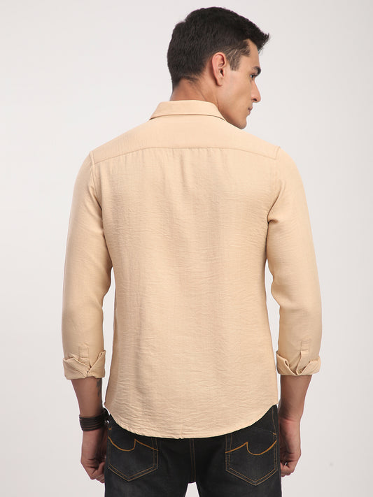 Tan Minimalist Solid Crinkled Shirt