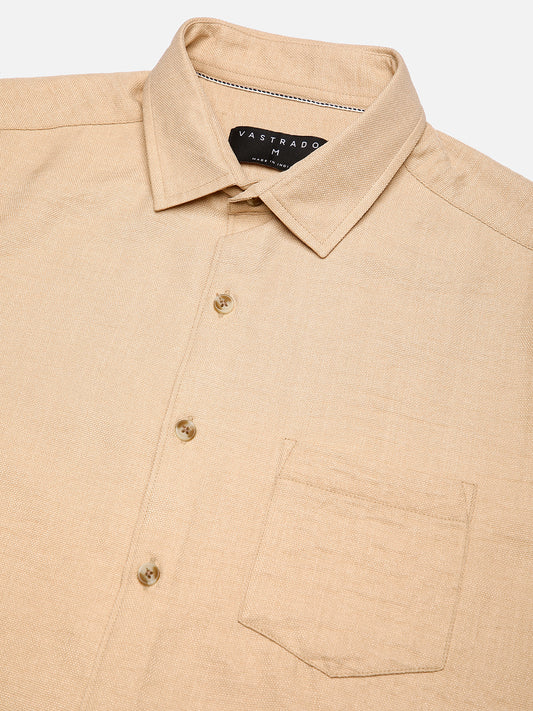 Tan Minimalist Solid Crinkled Shirt