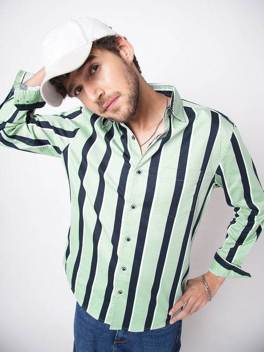 Sage Green & Navy Harbour Striped Shirt