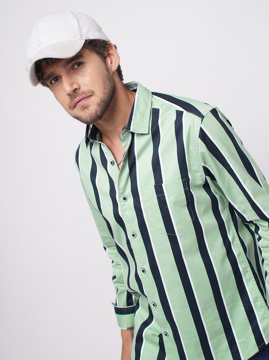 Sage Green & Navy Harbour Striped Shirt