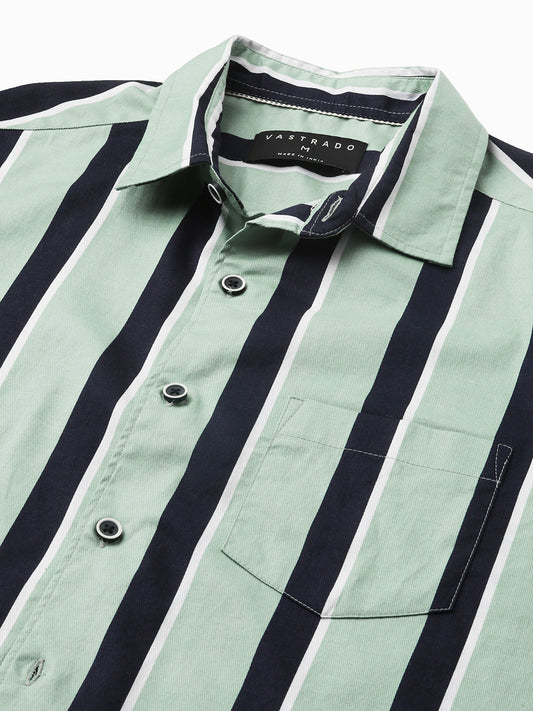 Sage Green & Navy Harbour Striped Shirt