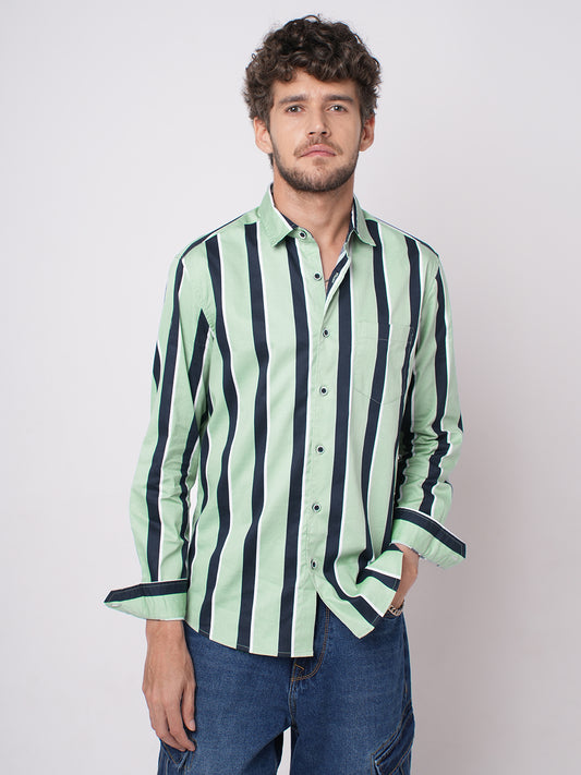Sage Green & Navy Harbour Striped Shirt