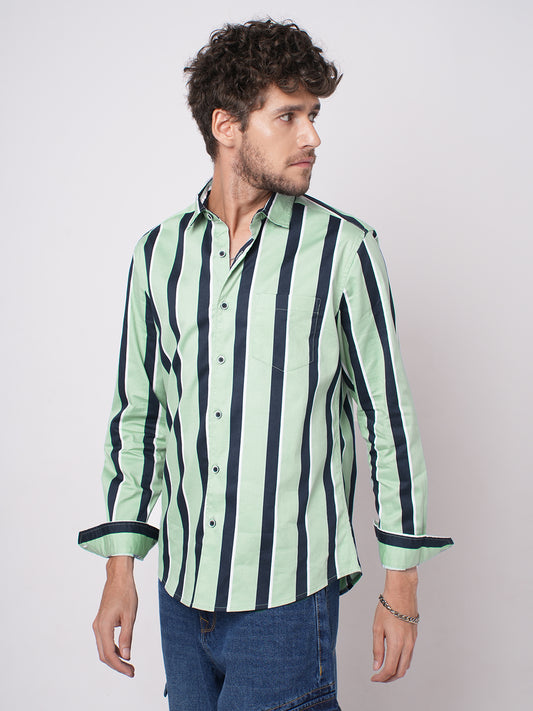 Sage Green & Navy Harbour Striped Shirt