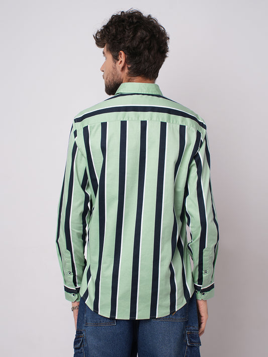 Sage Green & Navy Harbour Striped Shirt