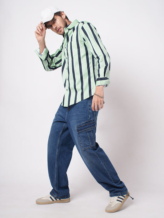 Sage Green & Navy Harbour Striped Shirt