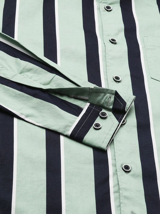 Sage Green & Navy Harbour Striped Shirt