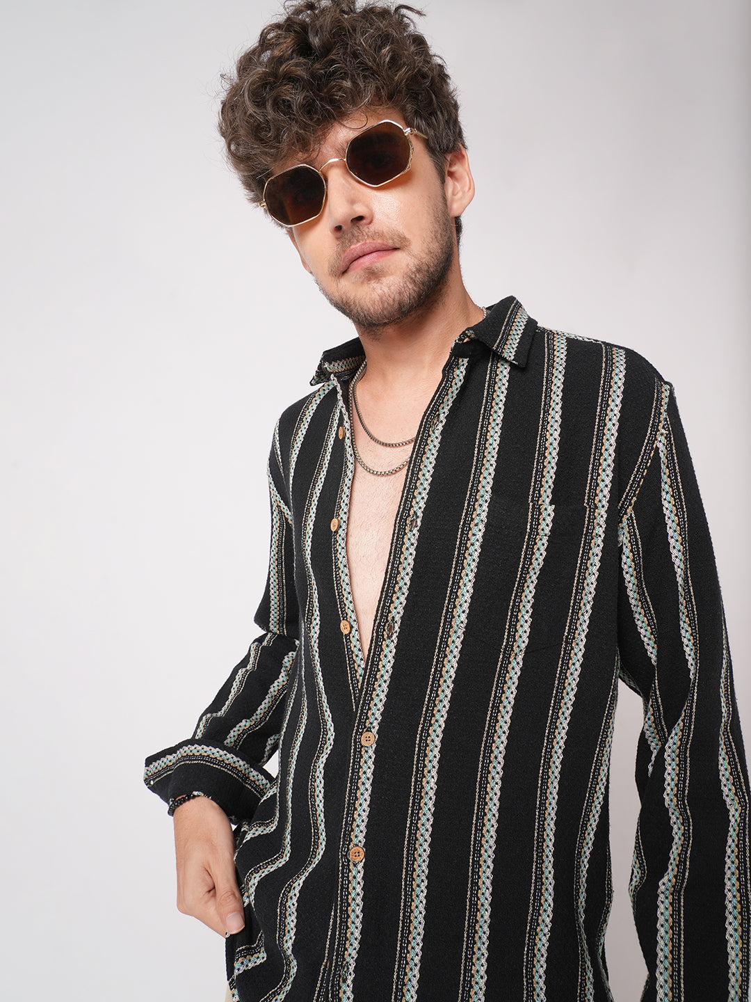 Black Midnight Tapestry Striped Shirt