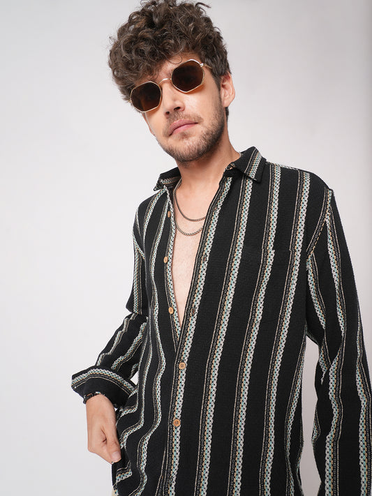 Black Midnight Tapestry Striped Shirt