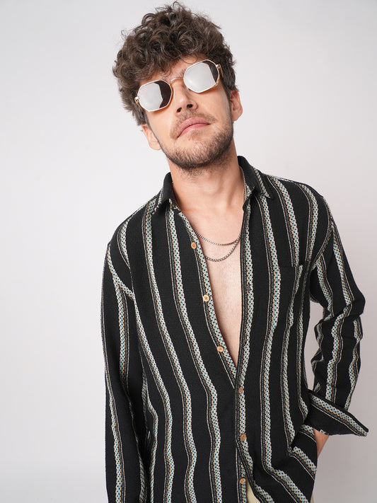 Black Midnight Tapestry Striped Shirt