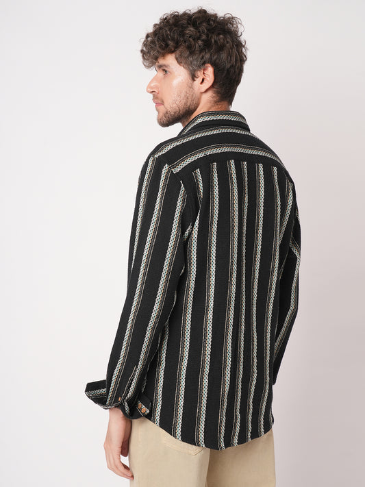 Black Midnight Tapestry Striped Shirt