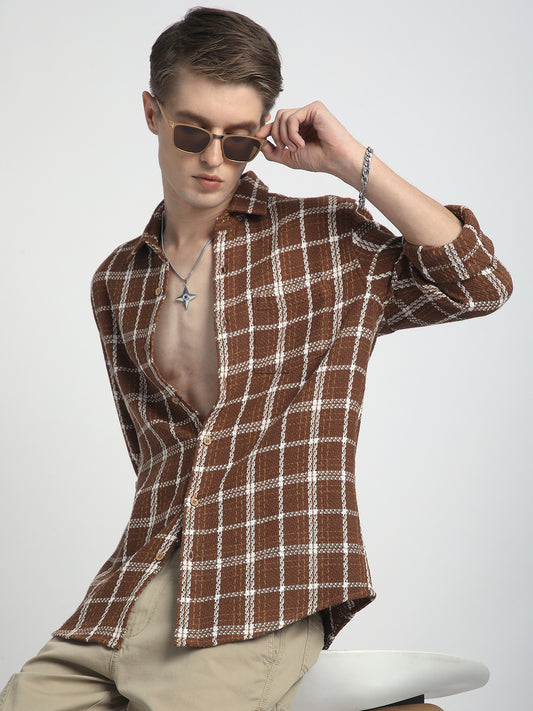 Classic Brown Rustwood Checks Woven Shirt