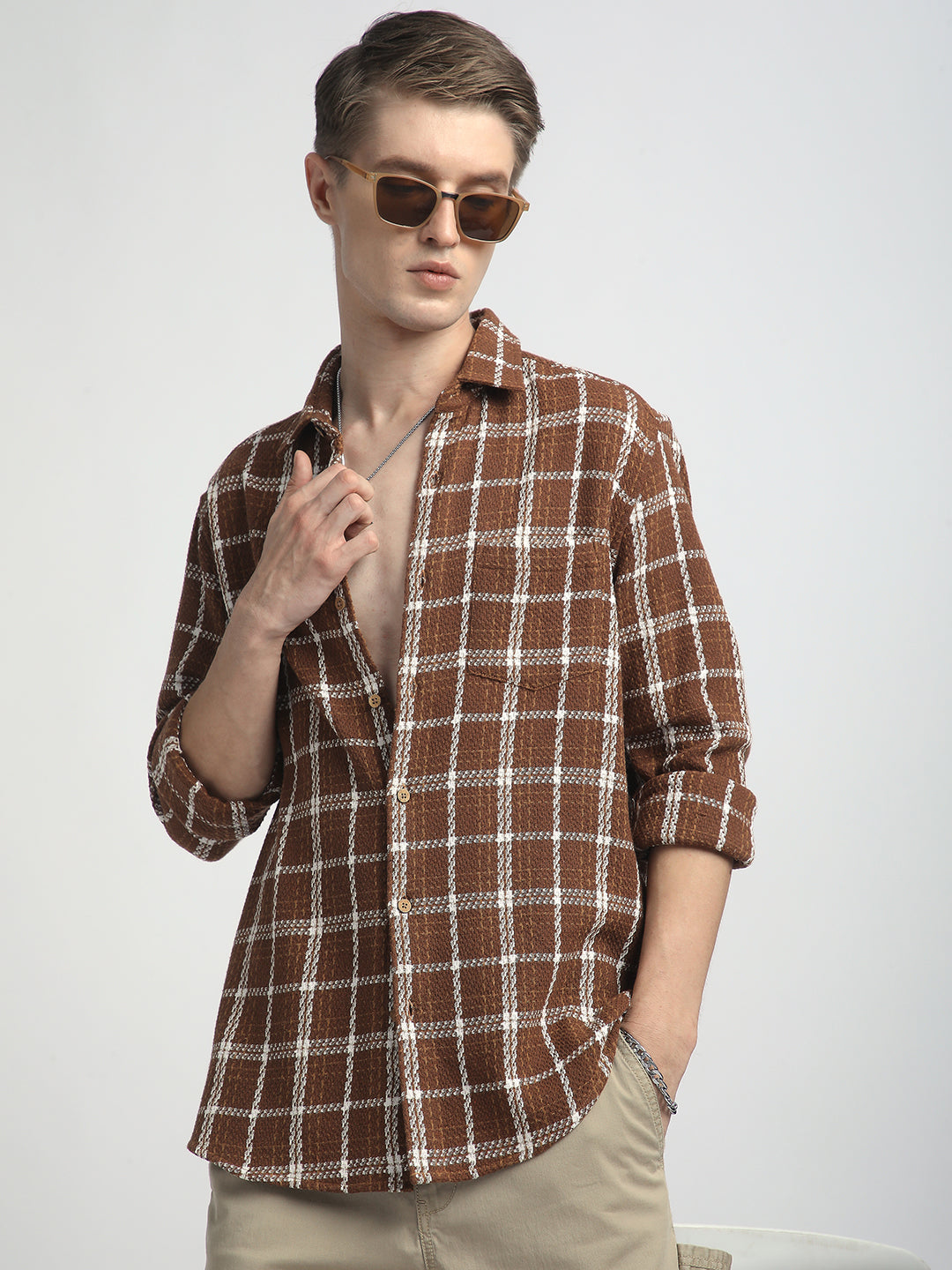 Classic Brown Rustwood Checks Woven Shirt