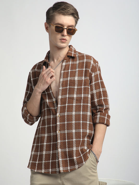 Classic Brown Rustwood Checks Woven Shirt