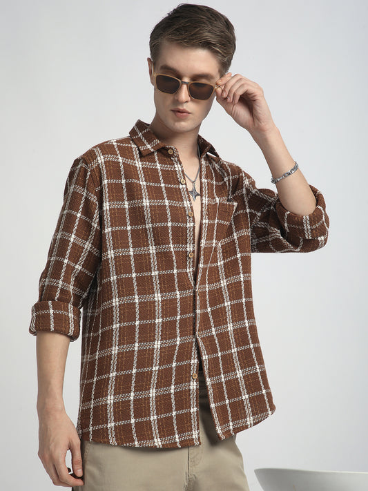 Classic Brown Rustwood Checks Woven Shirt