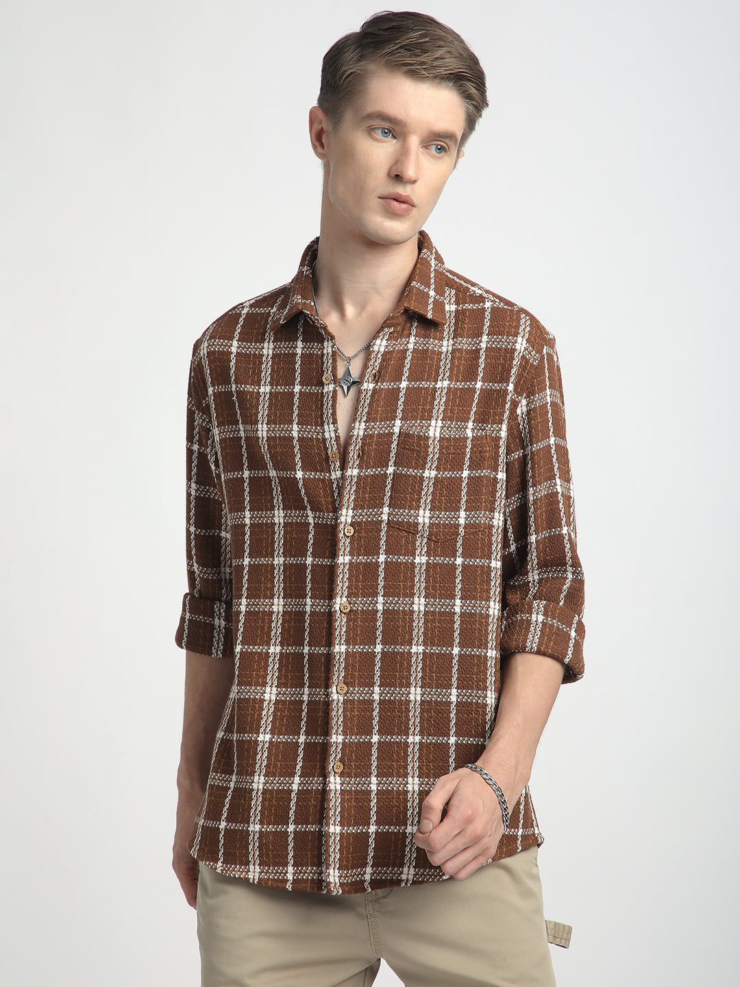 Classic Brown Rustwood Checks Woven Shirt