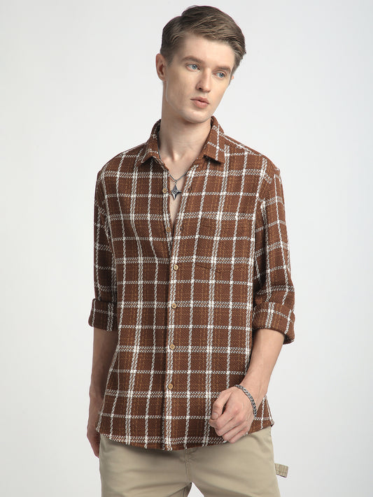 Classic Brown Rustwood Checks Woven Shirt