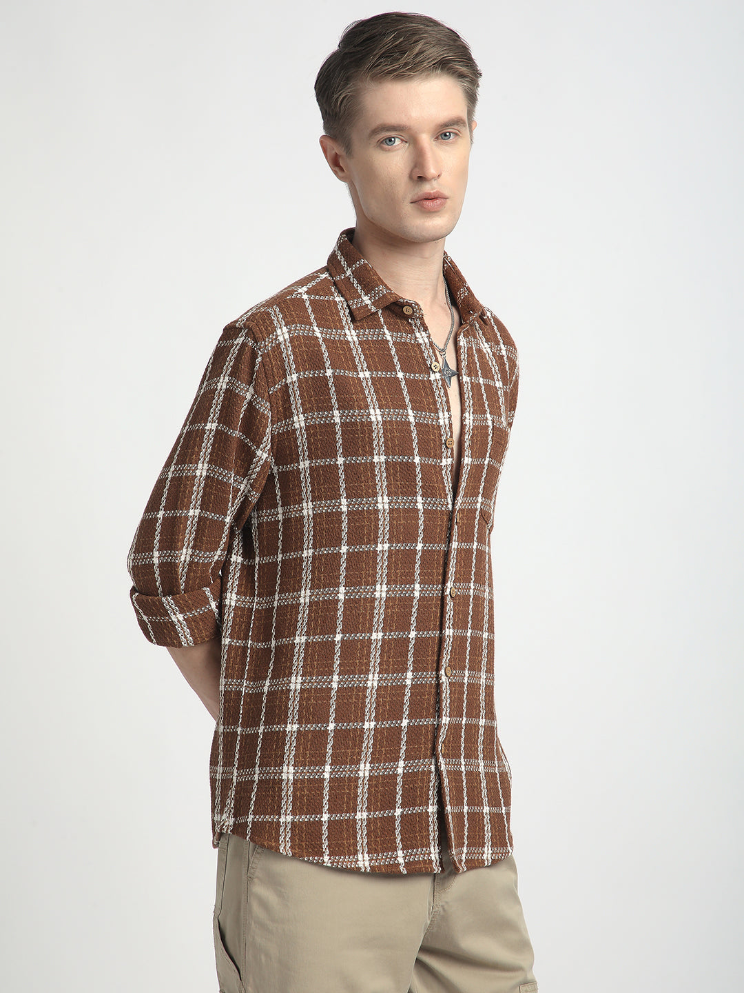 Classic Brown Rustwood Checks Woven Shirt