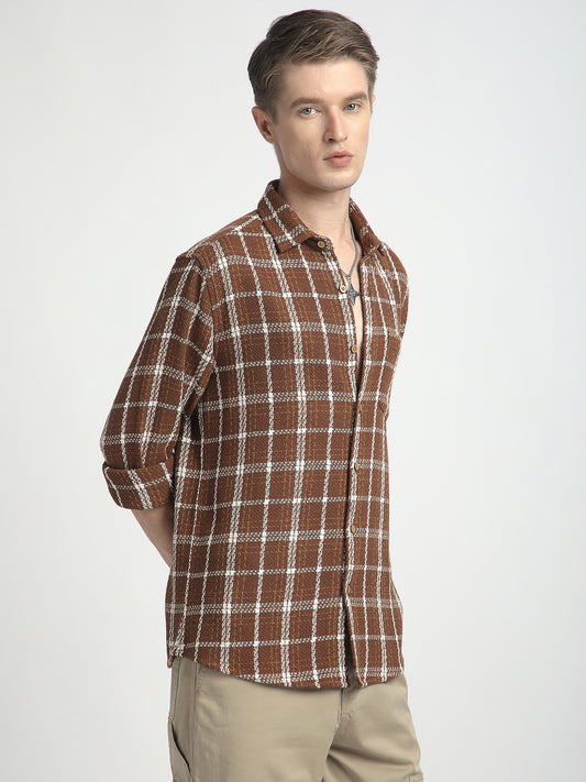 Classic Brown Rustwood Checks Woven Shirt