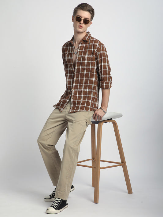 Classic Brown Rustwood Checks Woven Shirt