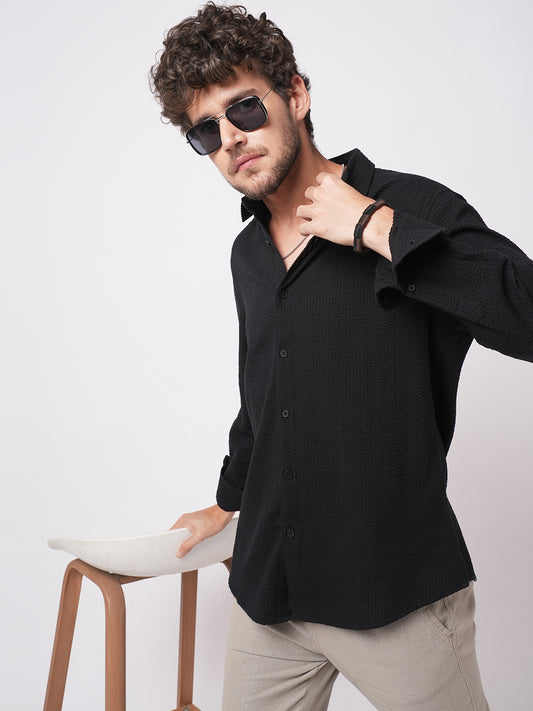 Minimalist Black Seersucker Shirt