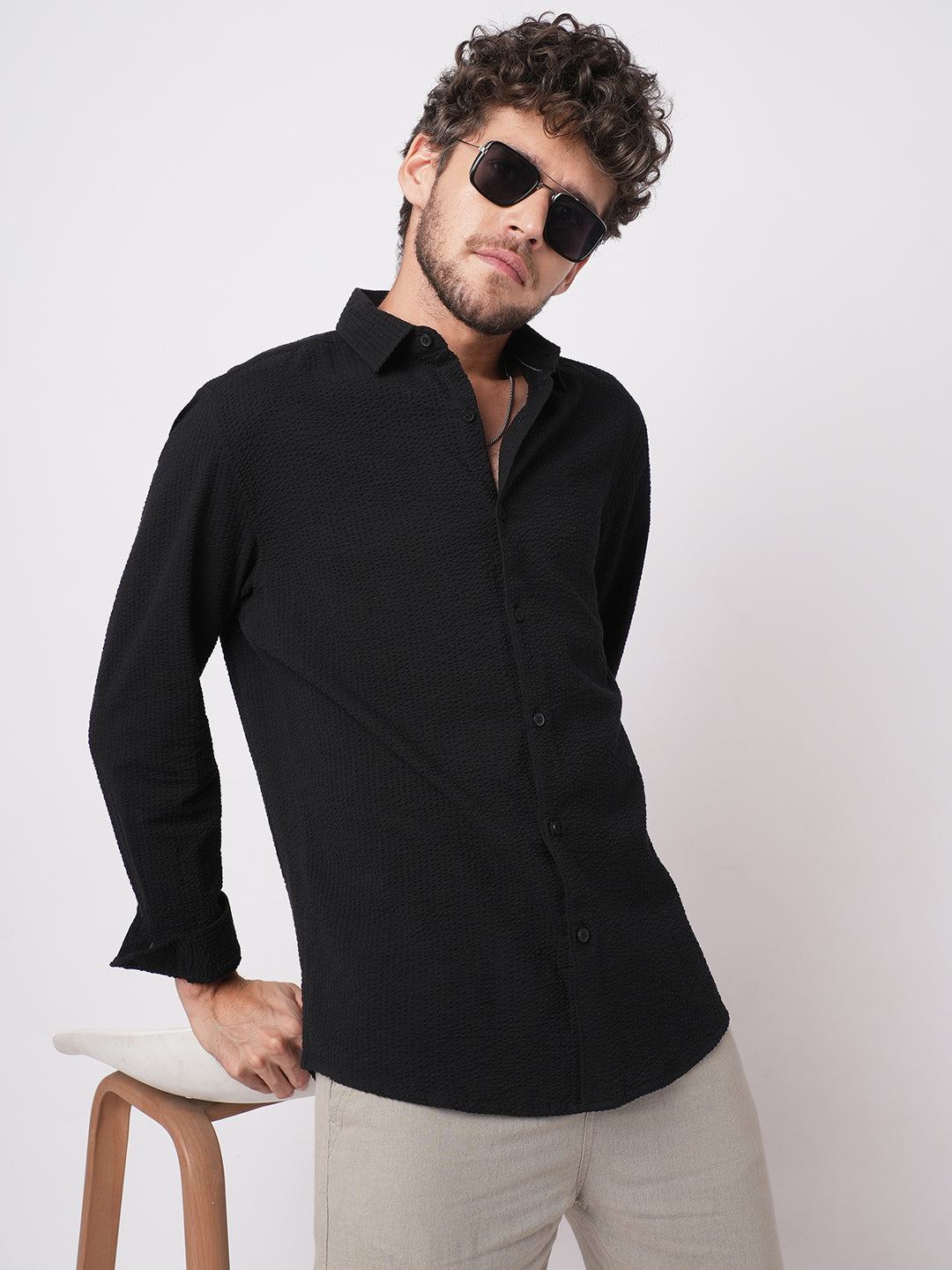 Minimalist Black Seersucker Shirt