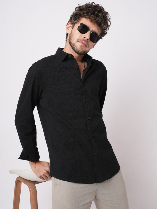 Minimalist Black Seersucker Shirt