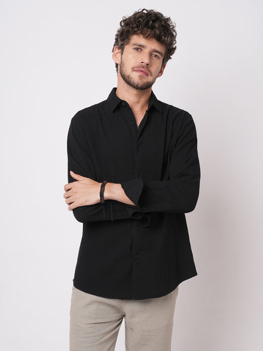 Minimalist Black Seersucker Shirt