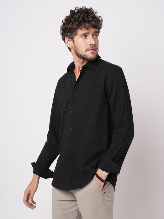 Minimalist Black Seersucker Shirt