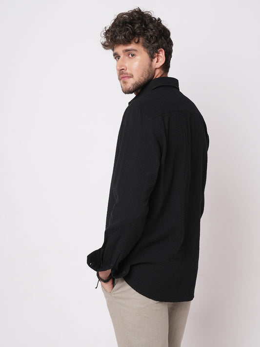 Minimalist Black Seersucker Shirt