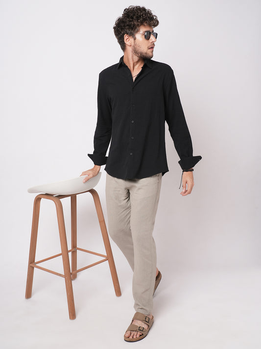 Minimalist Black Seersucker Shirt