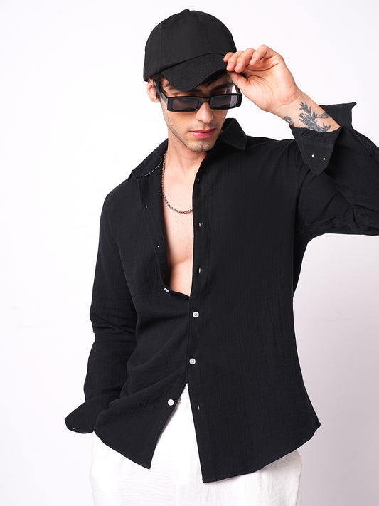 Eternal Midnight Black Double Cloth Elegance Shirt