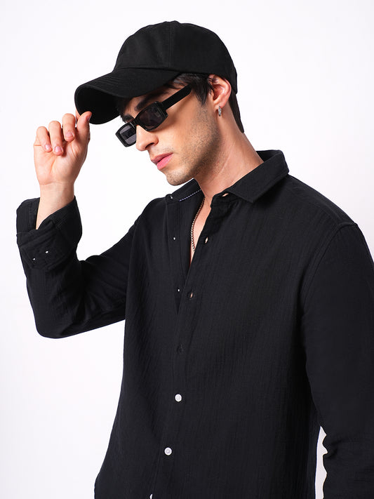 Eternal Midnight Black Double Cloth Elegance Shirt