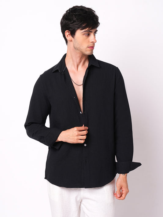 Eternal Midnight Black Double Cloth Elegance Shirt