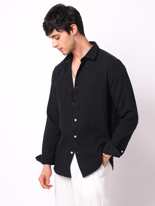 Eternal Midnight Black Double Cloth Elegance Shirt