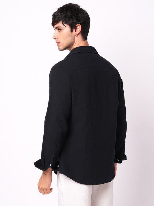 Eternal Midnight Black Double Cloth Elegance Shirt