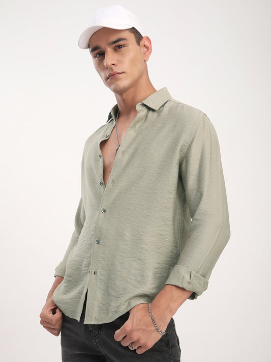 Dusty Olive Rhythmic Wave Textured Shirt