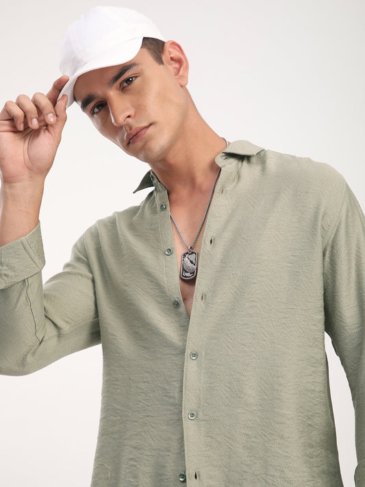 Dusty Olive Rhythmic Wave Textured Shirt