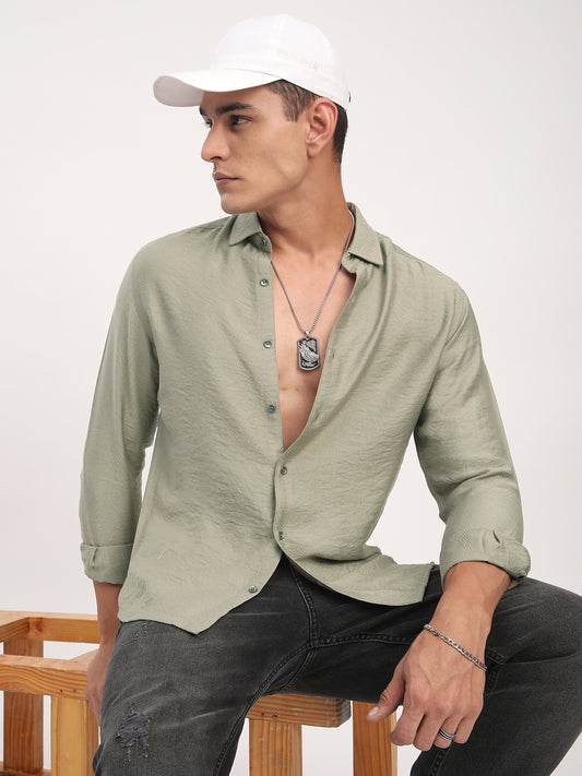 Dusty Olive Rhythmic Wave Textured Shirt