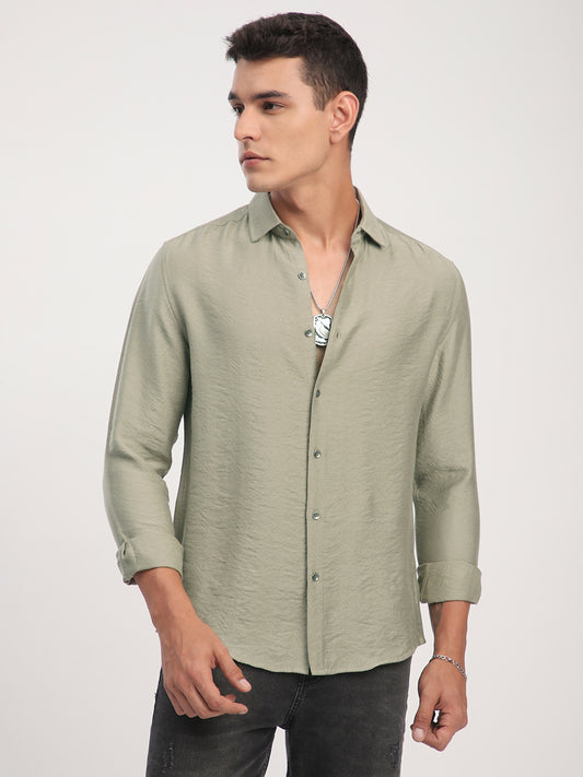 Dusty Olive Rhythmic Wave Textured Shirt