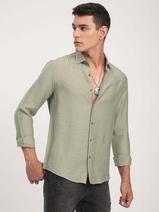Dusty Olive Rhythmic Wave Textured Shirt