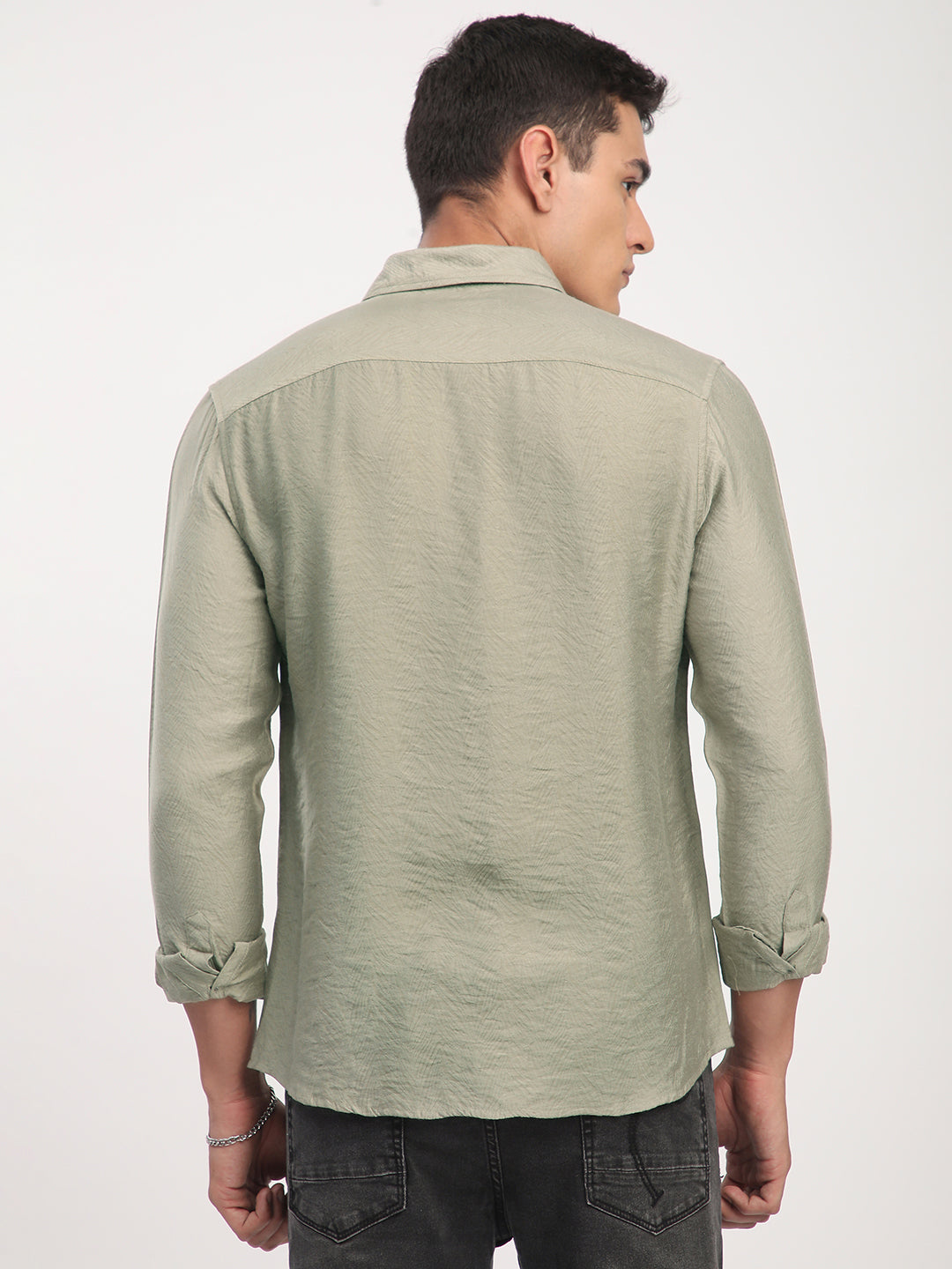 Dusty Olive Rhythmic Wave Textured Shirt