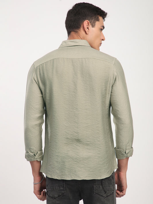Dusty Olive Rhythmic Wave Textured Shirt