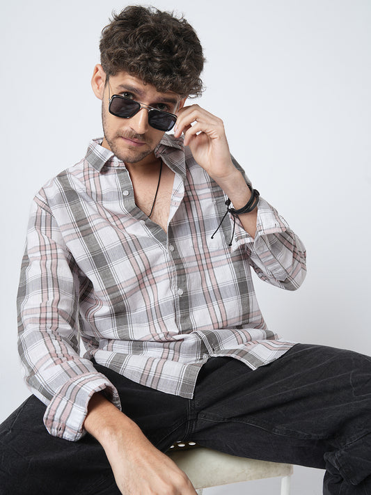 Premium Cotton White & Pink Signature Plaid Shirt