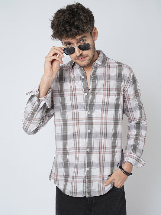 Premium Cotton White & Pink Signature Plaid Shirt