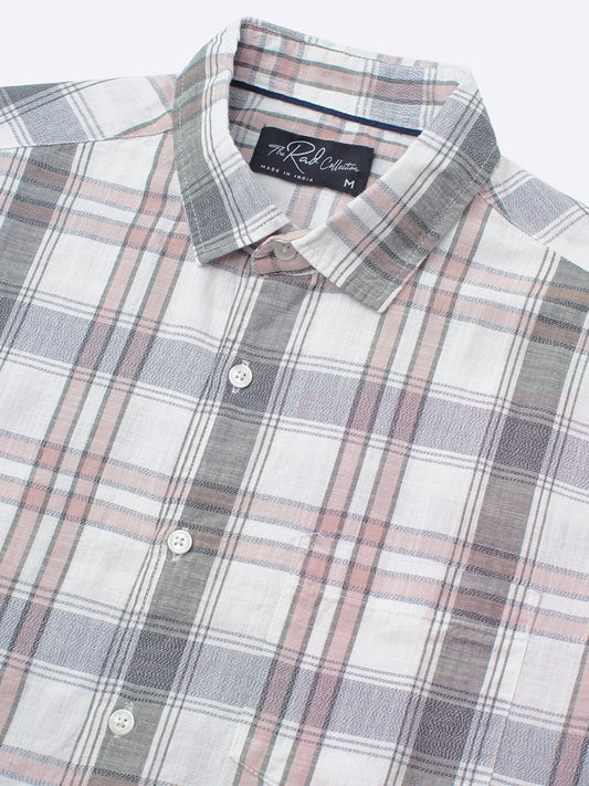 Premium Cotton White & Pink Signature Plaid Shirt
