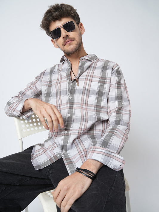 Premium Cotton White & Pink Signature Plaid Shirt